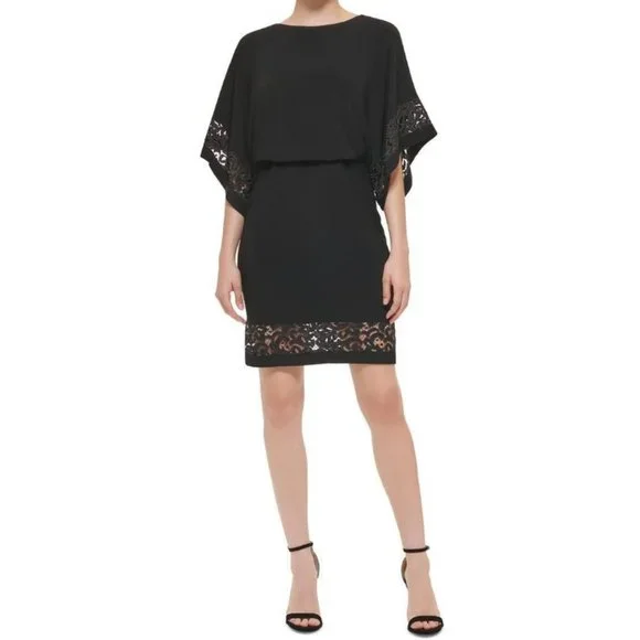 Jessica Howard Black Lace Inset Open-Back Mini Dress
